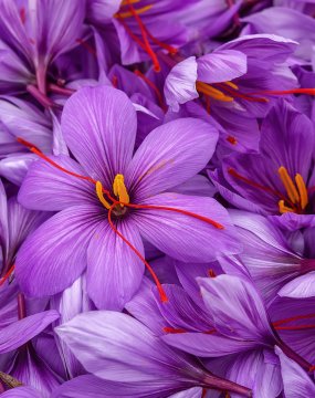 Harvest Flowers of saffron after collection. Crocus sativus, com © petiast - stock.adobe.com